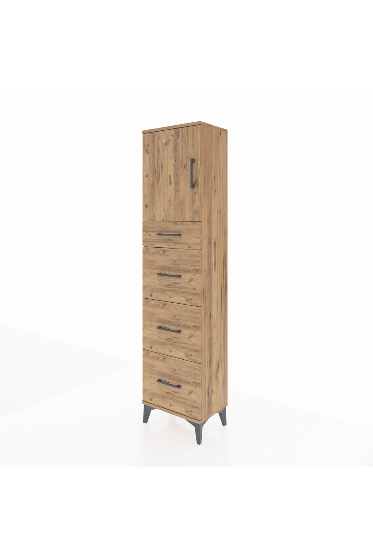 Arges Dolap 2 Raflı 4 Çekmeceli Tek Kapaklı 44x30x182 Çam-Çam