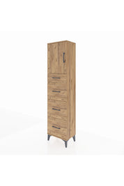 Arges Dolap 2 Raflı 4 Çekmeceli Tek Kapaklı 44x30x182 Çam-Çam