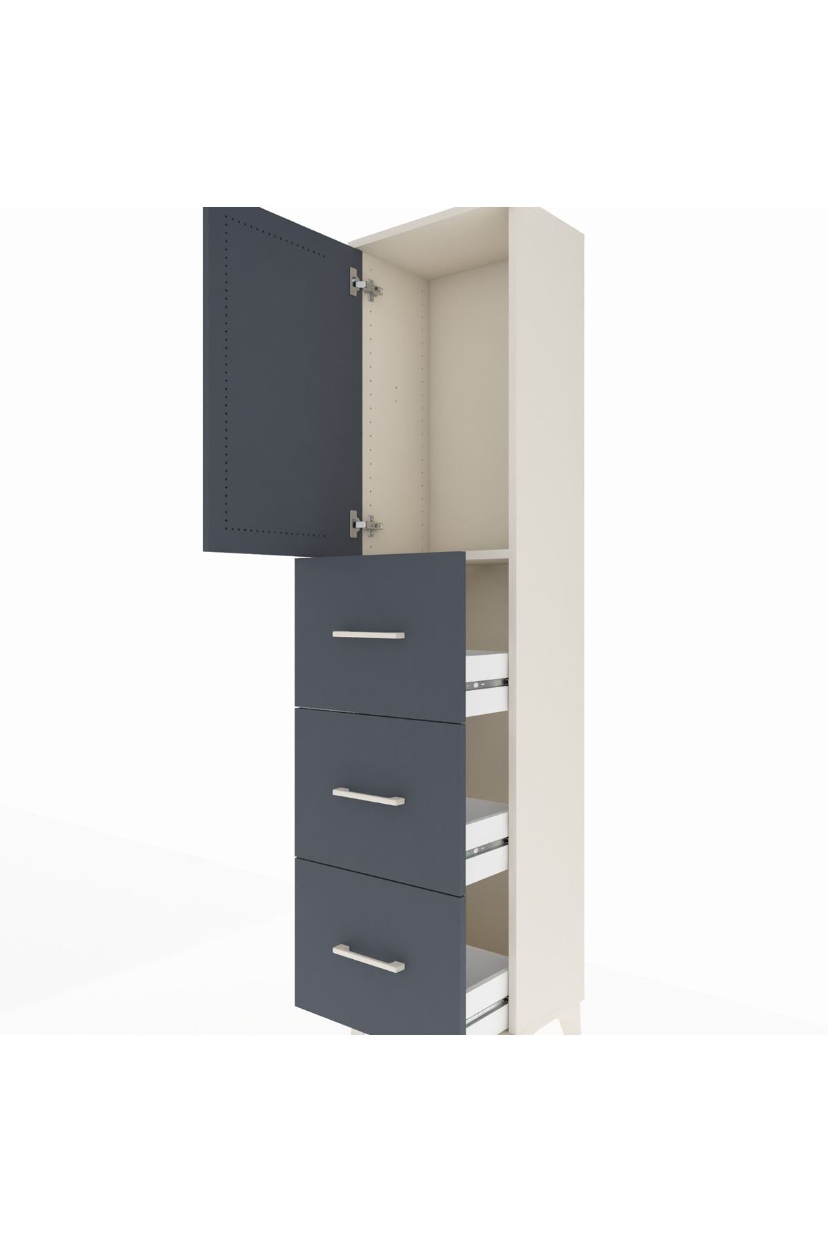 Arges Dolap Tek Raflı 3 Çekmeceli Tek Kapaklı 44x30x182 Aytaşı-Antrasit