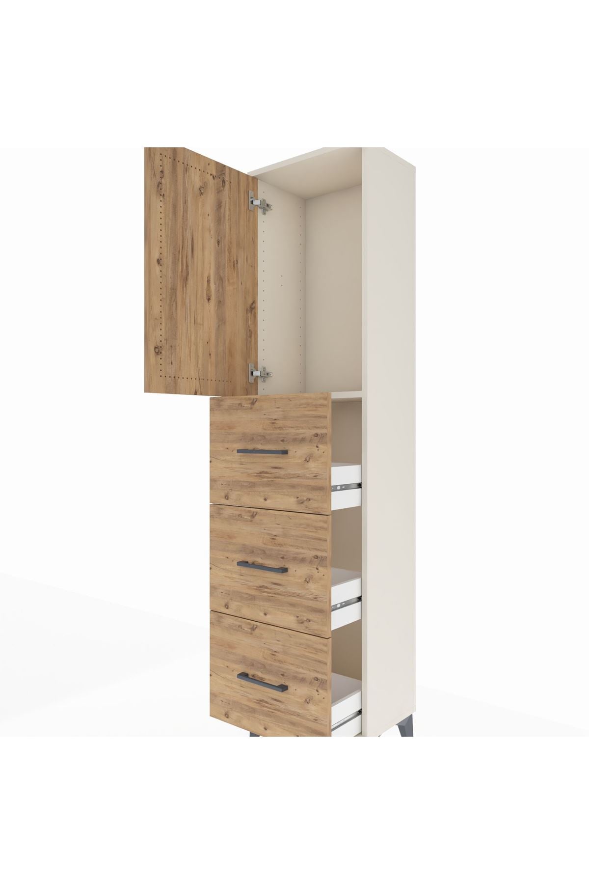 Arges Dolap Tek Raflı 3 Çekmeceli Tek Kapaklı 44x30x182 Aytaşı-Çam