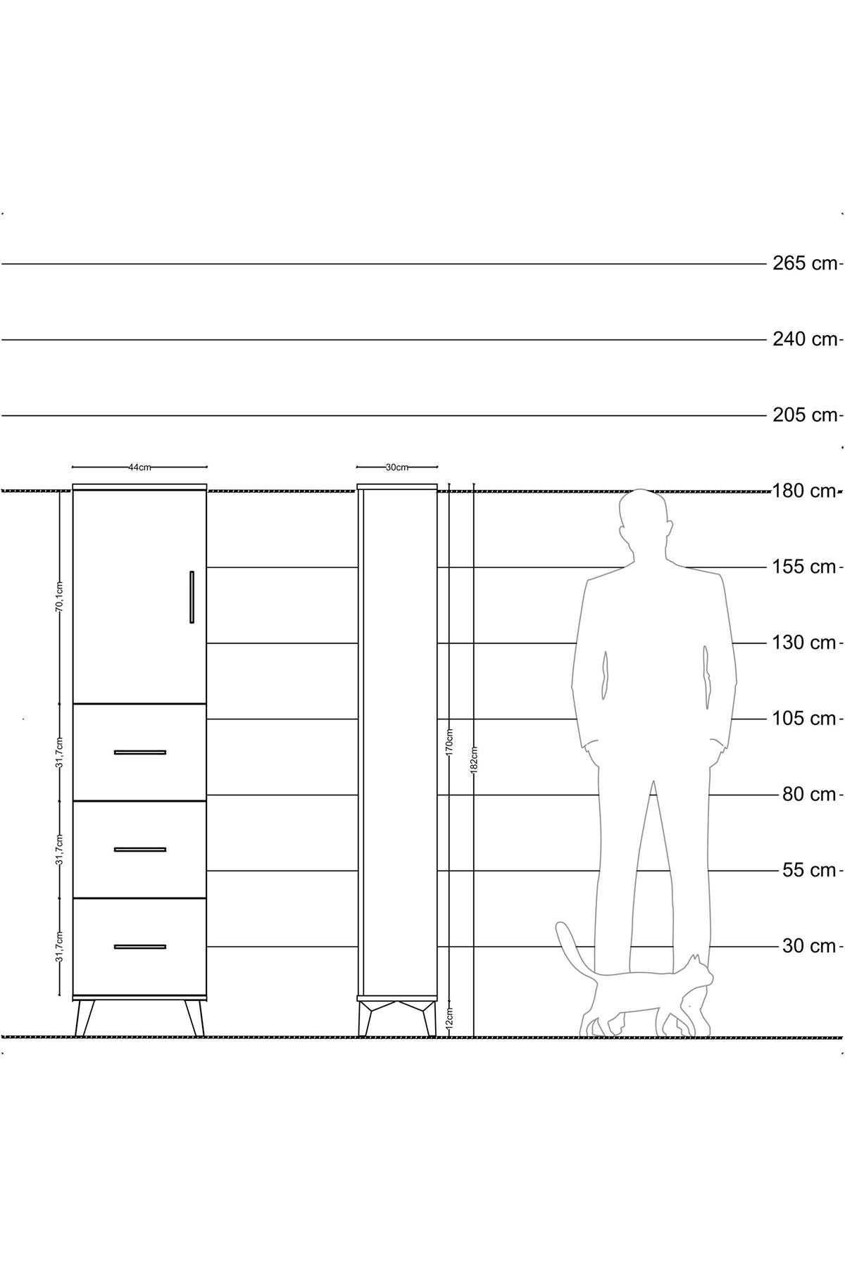 Arges Dolap Tek Raflı 3 Çekmeceli Tek Kapaklı 44x30x182 Aytaşı-Çam
