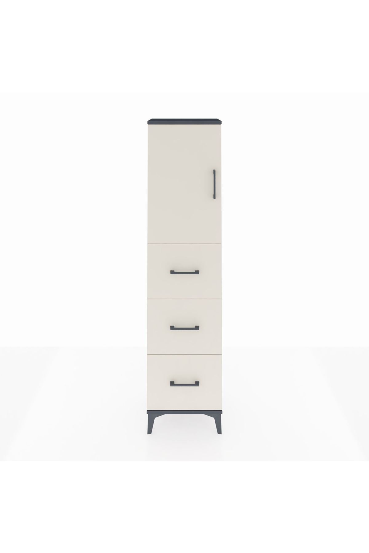 Arges Dolap Tek Raflı 3 Çekmeceli Tek Kapaklı 44x30x182 Antrasit-Aytaşı