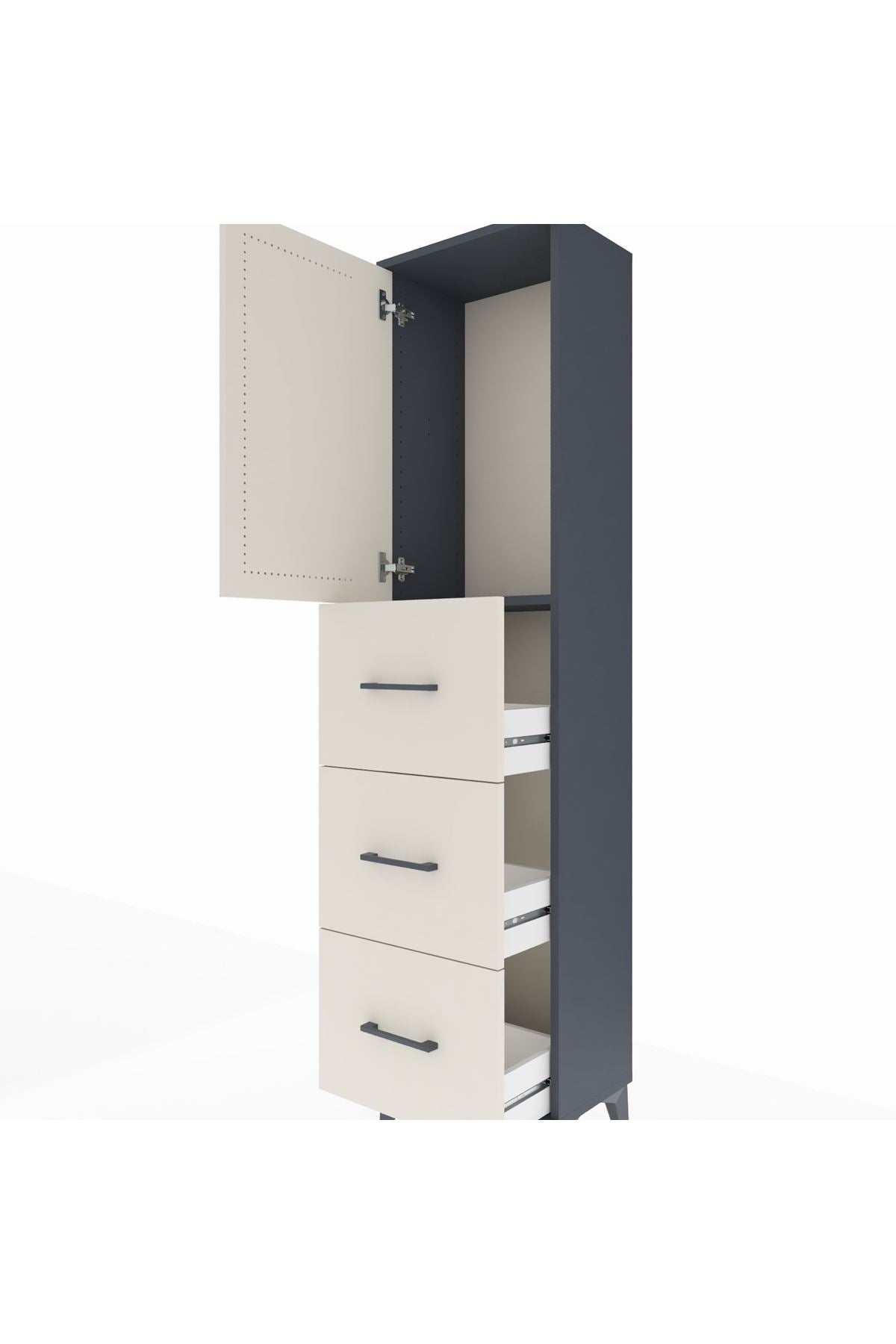 Arges Dolap Tek Raflı 3 Çekmeceli Tek Kapaklı 44x30x182 Antrasit-Aytaşı