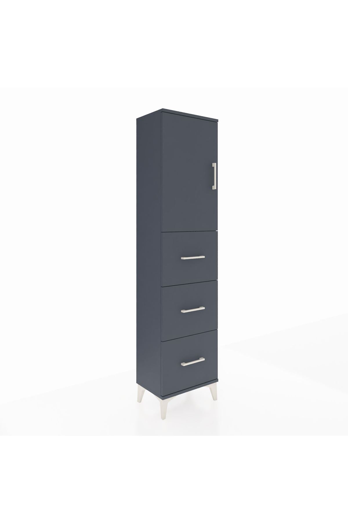 Arges Dolap Tek Raflı 3 Çekmeceli Tek Kapaklı 44x30x182 Antrasit-Antrasit