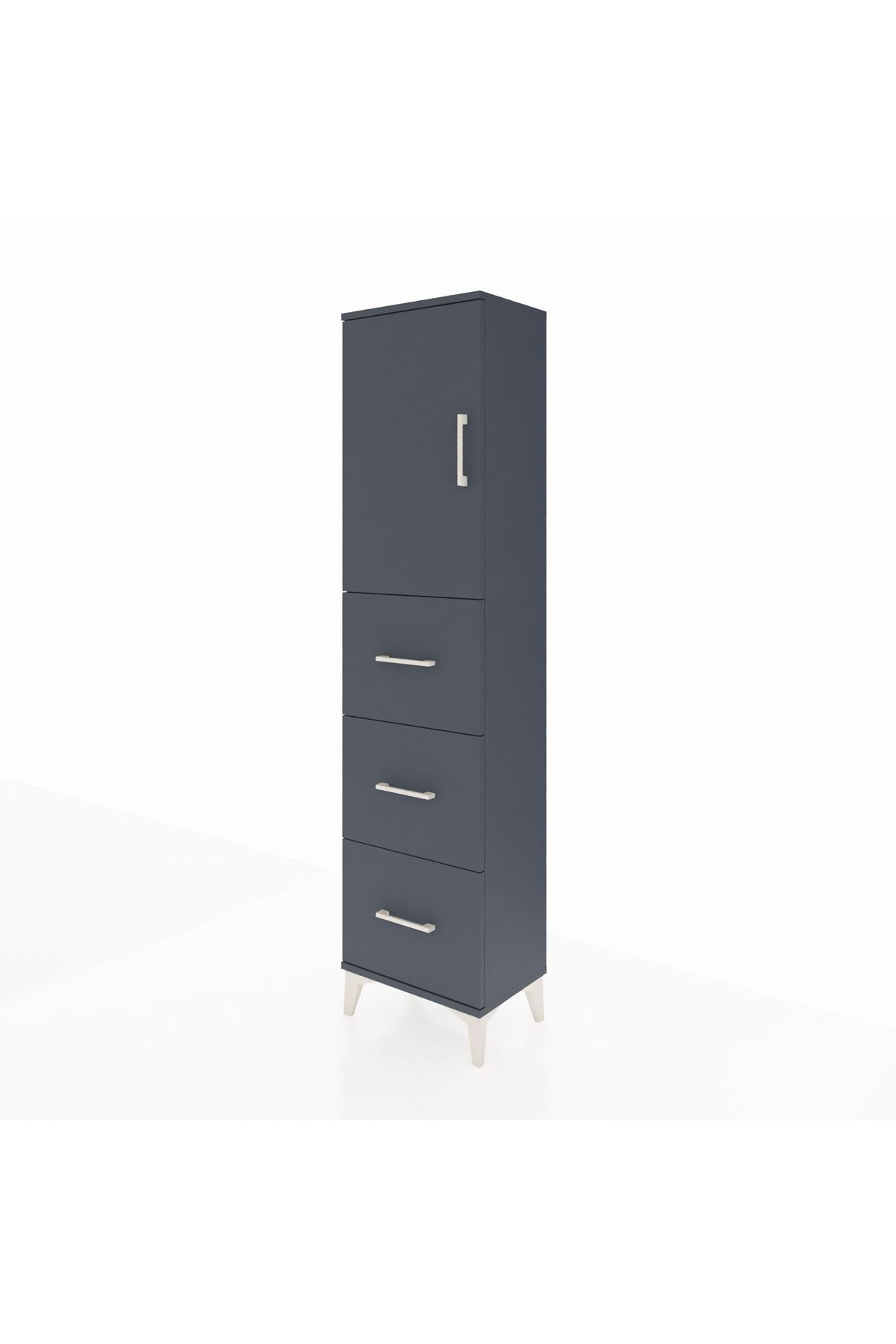 Arges Dolap Tek Raflı 3 Çekmeceli Tek Kapaklı 44x30x182 Antrasit-Antrasit