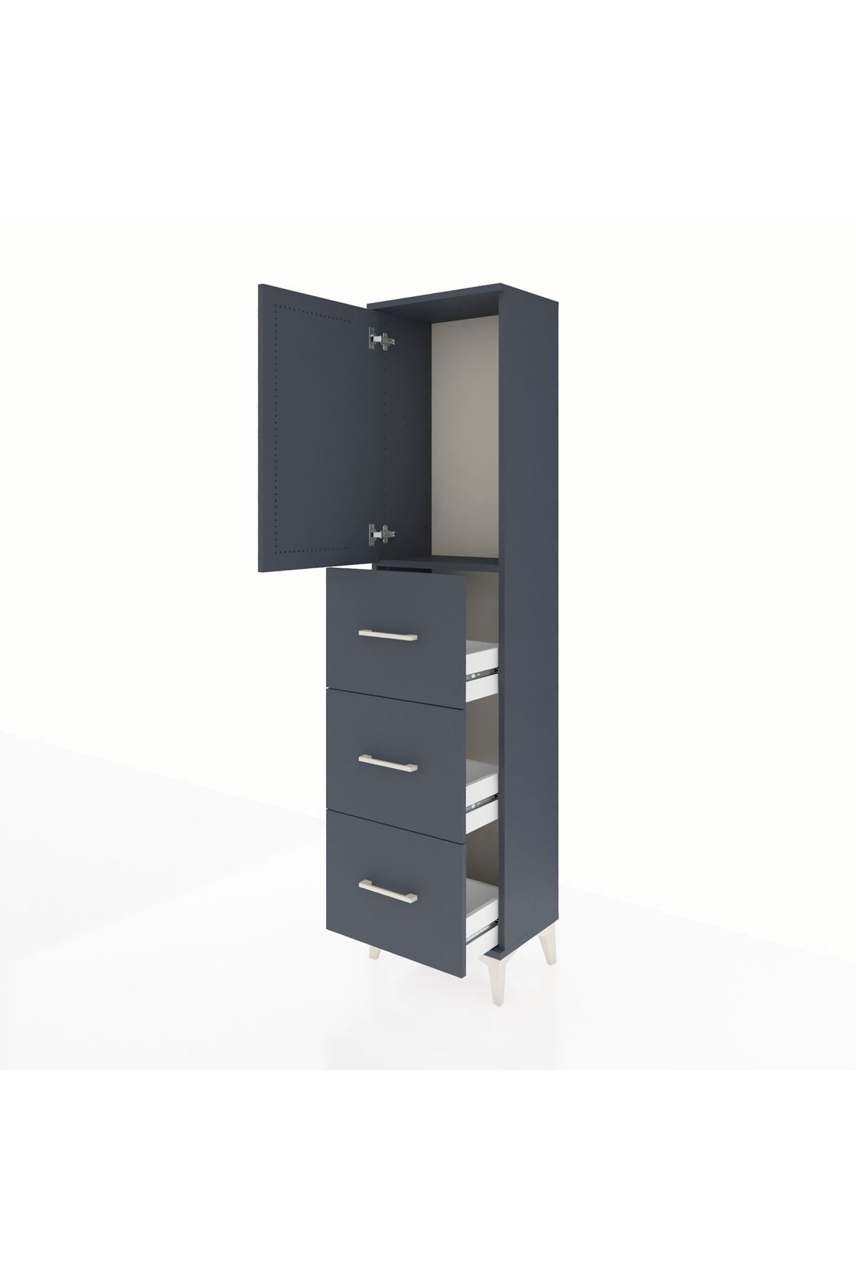 Arges Dolap Tek Raflı 3 Çekmeceli Tek Kapaklı 44x30x182 Antrasit-Antrasit