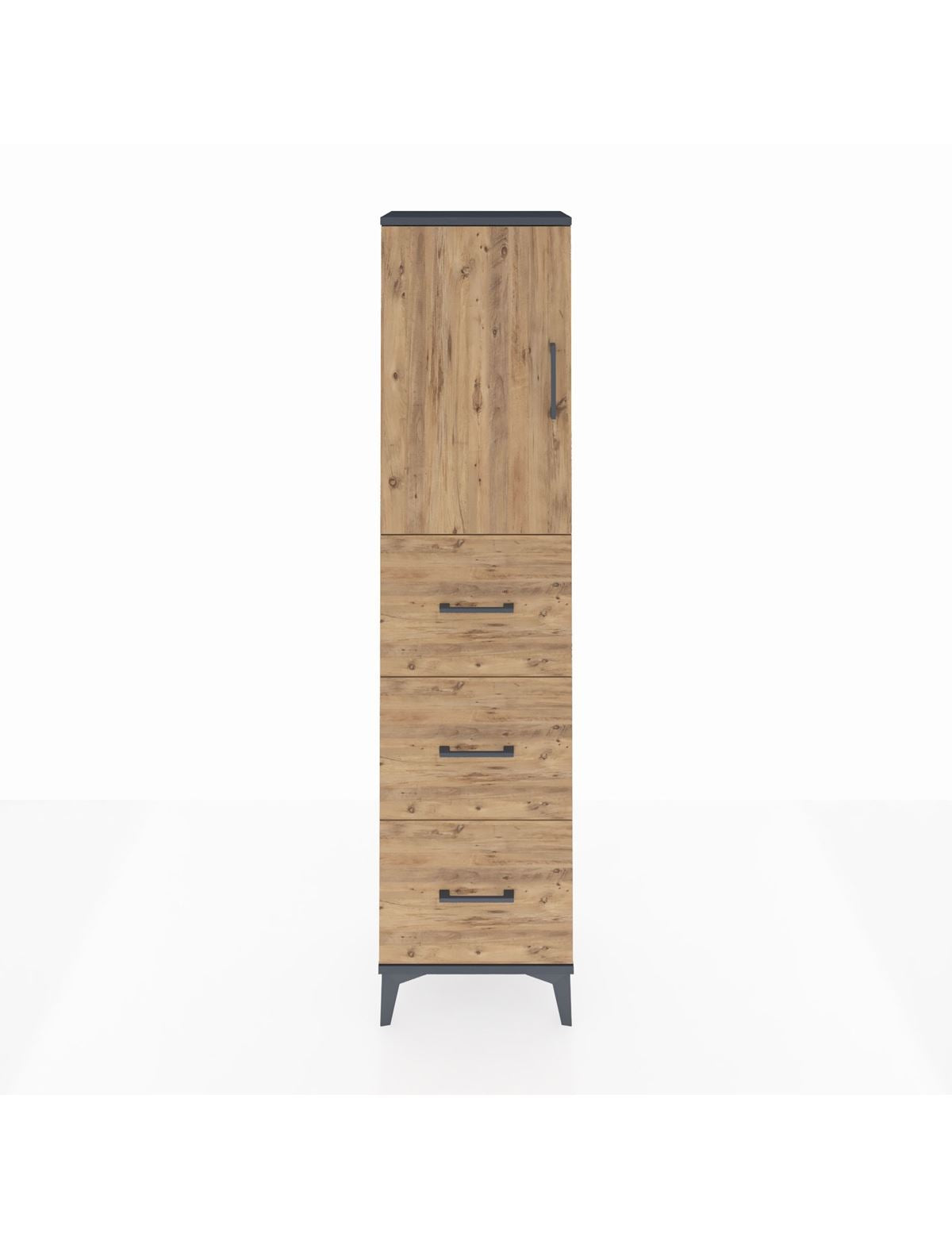 Arges Dolap Tek Raflı 3 Çekmeceli Tek Kapaklı 44x30x182 Antrasit-Çam