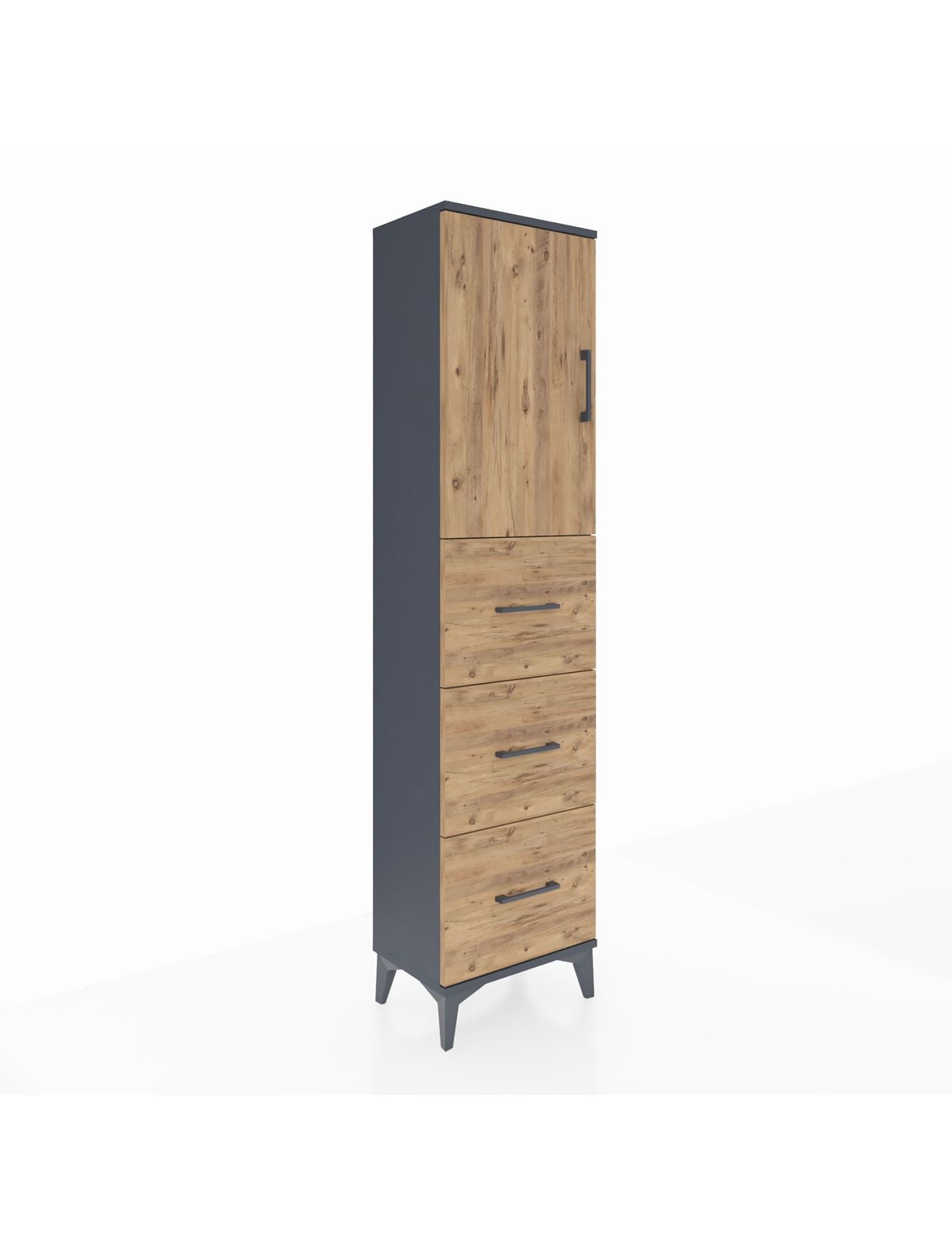 Arges Dolap Tek Raflı 3 Çekmeceli Tek Kapaklı 44x30x182 Antrasit-Çam