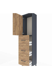 Arges Dolap Tek Raflı 3 Çekmeceli Tek Kapaklı 44x30x182 Antrasit-Çam