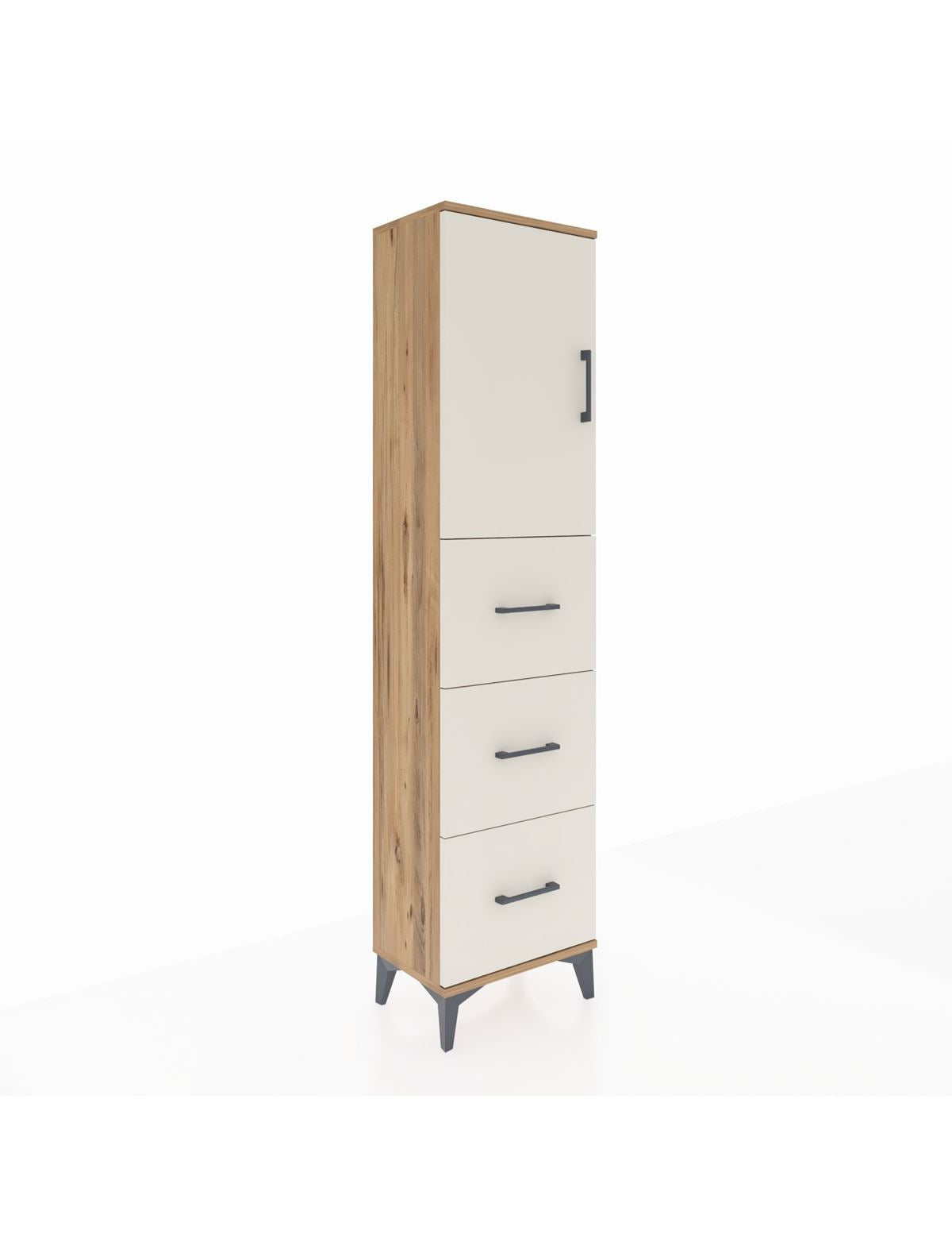 Arges Dolap Tek Raflı 3 Çekmeceli Tek Kapaklı 44x30x182 Çam-Aytaşı