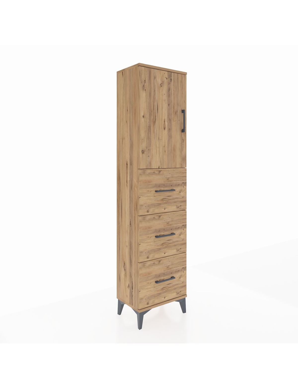 Arges Dolap Tek Raflı 3 Çekmeceli Tek Kapaklı 44x30x182 Çam-Çam