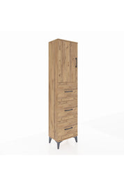 Arges Dolap Tek Raflı 3 Çekmeceli Tek Kapaklı 44x30x182 Çam-Çam