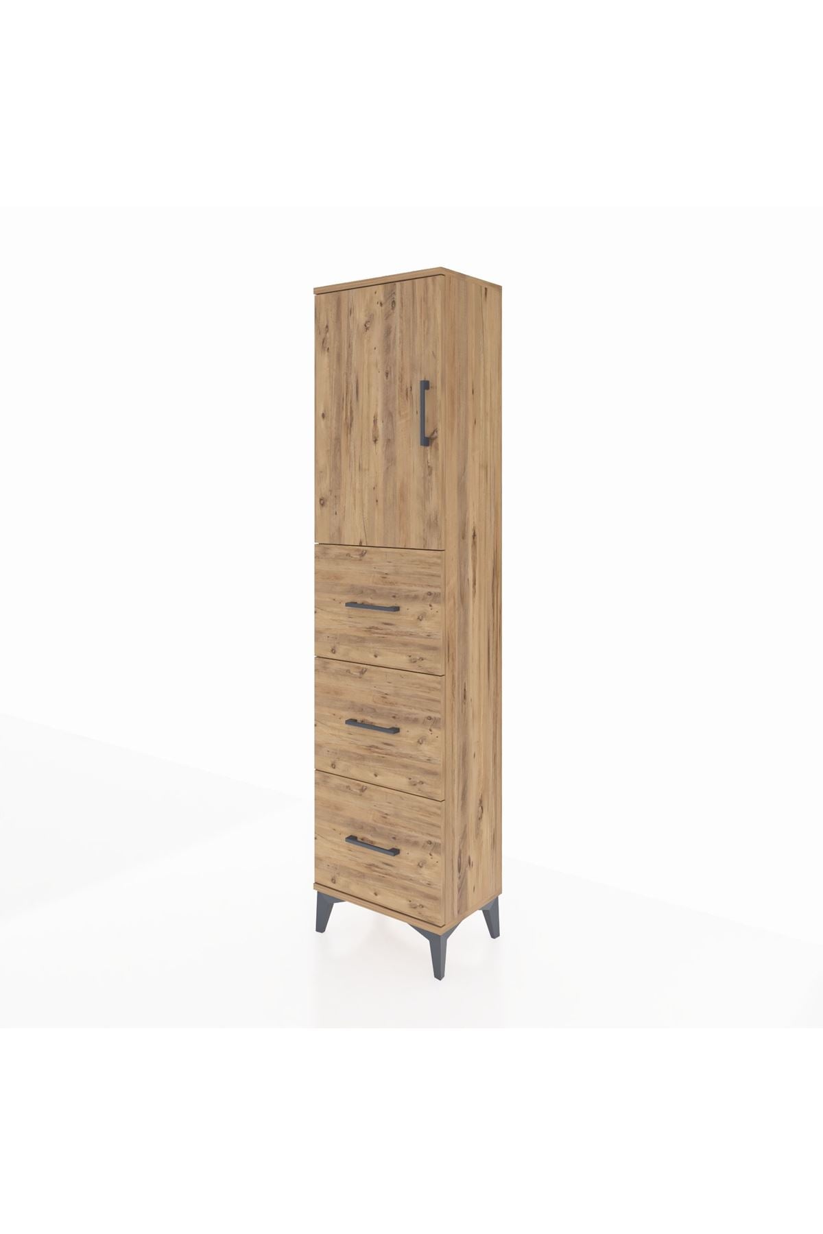 Arges Dolap Tek Raflı 3 Çekmeceli Tek Kapaklı 44x30x182 Çam-Çam