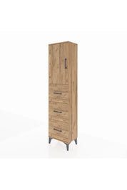 Arges Dolap Tek Raflı 3 Çekmeceli Tek Kapaklı 44x30x182 Çam-Çam