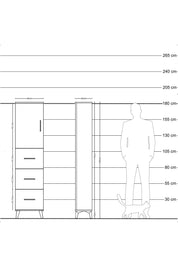 Arges Dolap Tek Raflı 3 Çekmeceli Tek Kapaklı 44x30x182 Çam-Çam