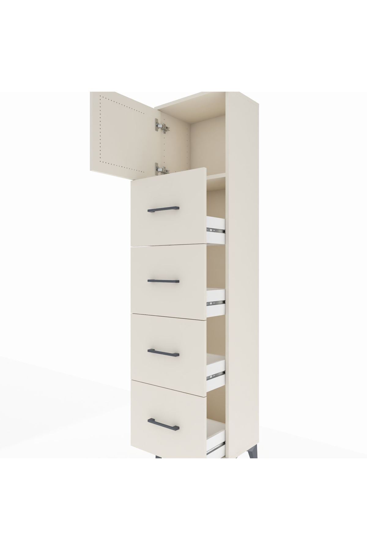 Arges Dolap Tek Raflı 4 Çekmeceli Tek Kapaklı 44x30x182 Aytaşı-Aytaşı