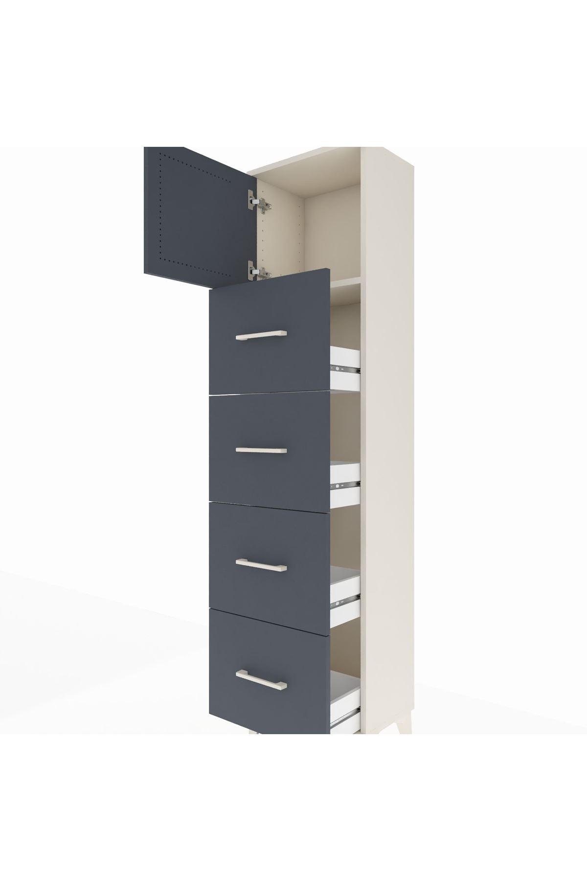 Arges Dolap Tek Raflı 4 Çekmeceli Tek Kapaklı 44x30x182 Aytaşı-Antrasit