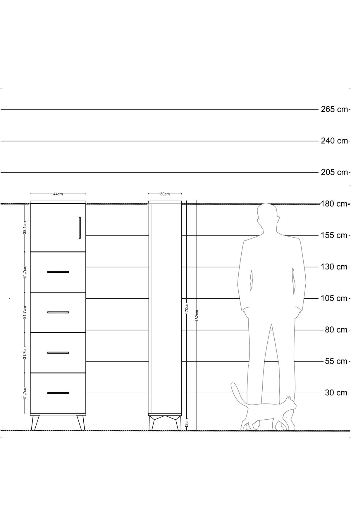 Arges Dolap Tek Raflı 4 Çekmeceli Tek Kapaklı 44x30x182 Aytaşı-Çam