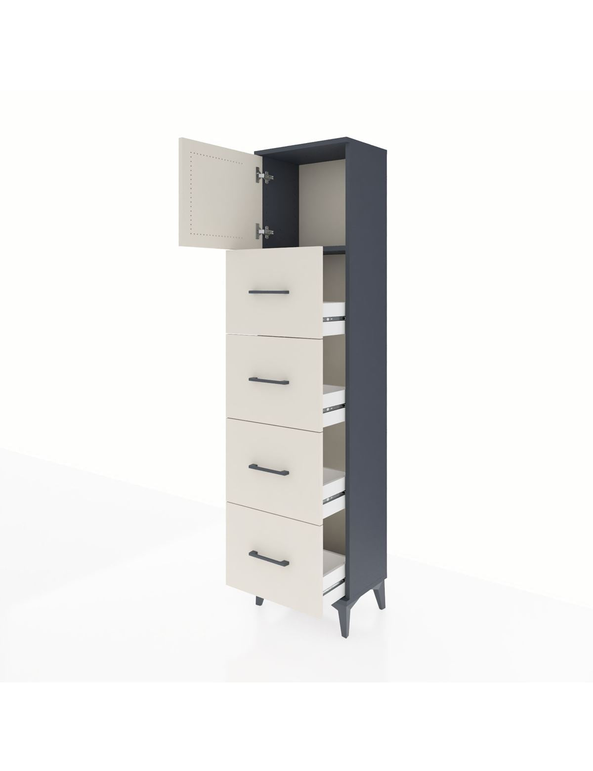 Arges Dolap Tek Raflı 4 Çekmeceli Tek Kapaklı 44x30x182 - S22M025V4A