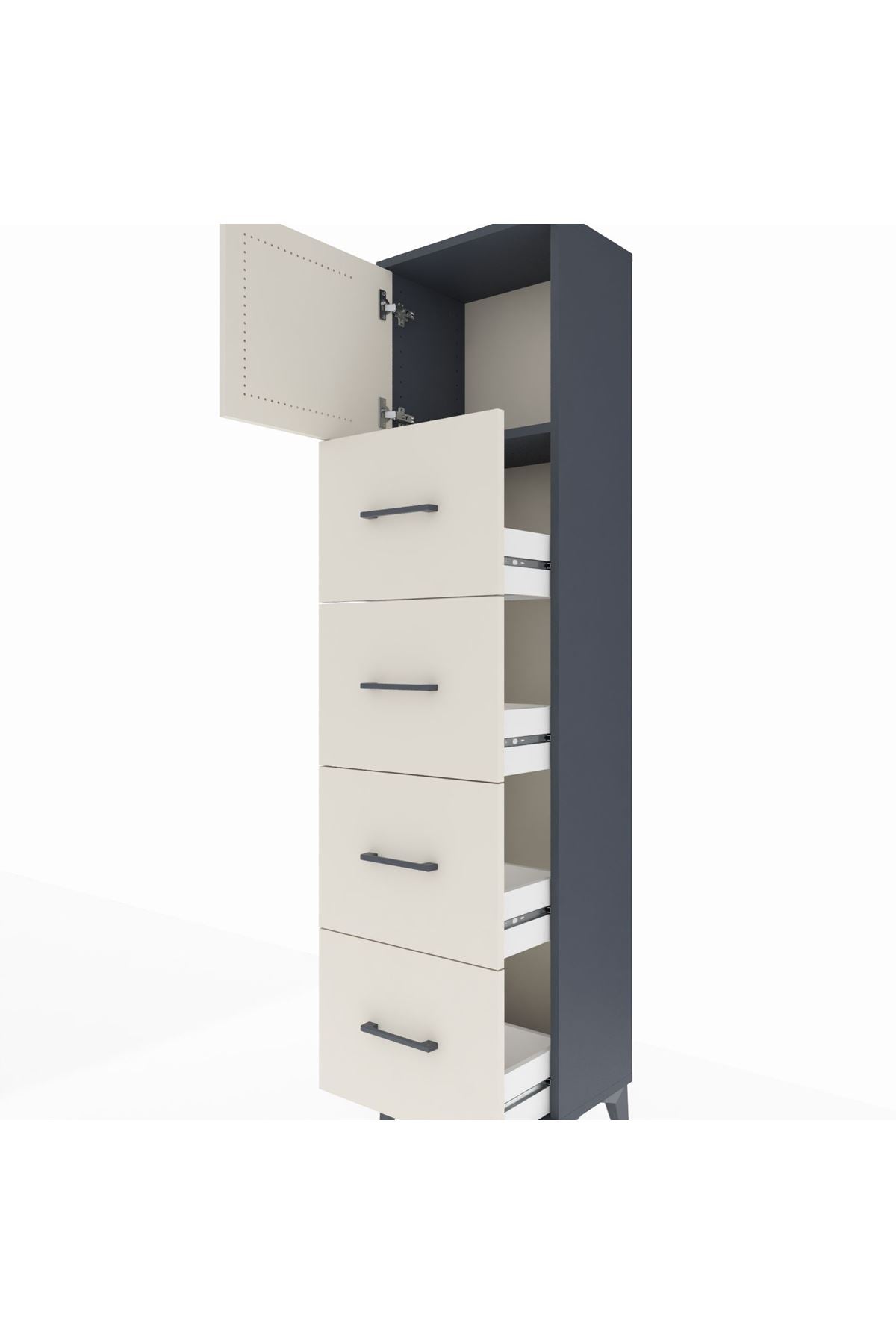 Arges Dolap Tek Raflı 4 Çekmeceli Tek Kapaklı 44x30x182 Antrasit-Aytaşı