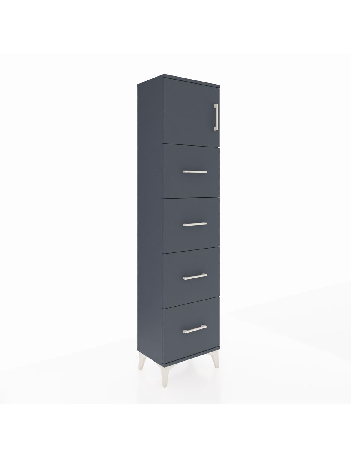 Arges Dolap Tek Raflı 4 Çekmeceli Tek Kapaklı 44x30x182 Antrasit-Antrasit