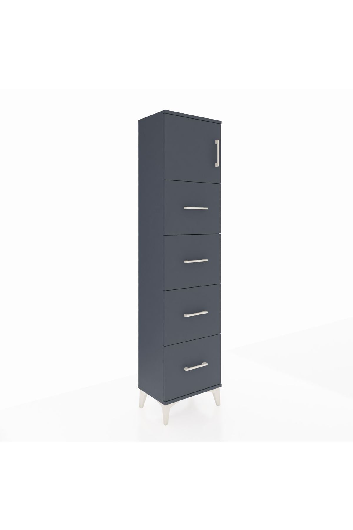 Arges Dolap Tek Raflı 4 Çekmeceli Tek Kapaklı 44x30x182 Antrasit-Antrasit