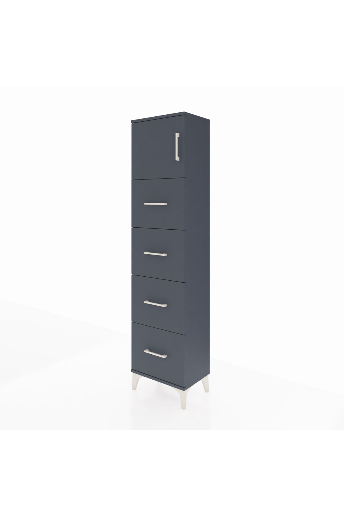 Arges Dolap Tek Raflı 4 Çekmeceli Tek Kapaklı 44x30x182 Antrasit-Antrasit