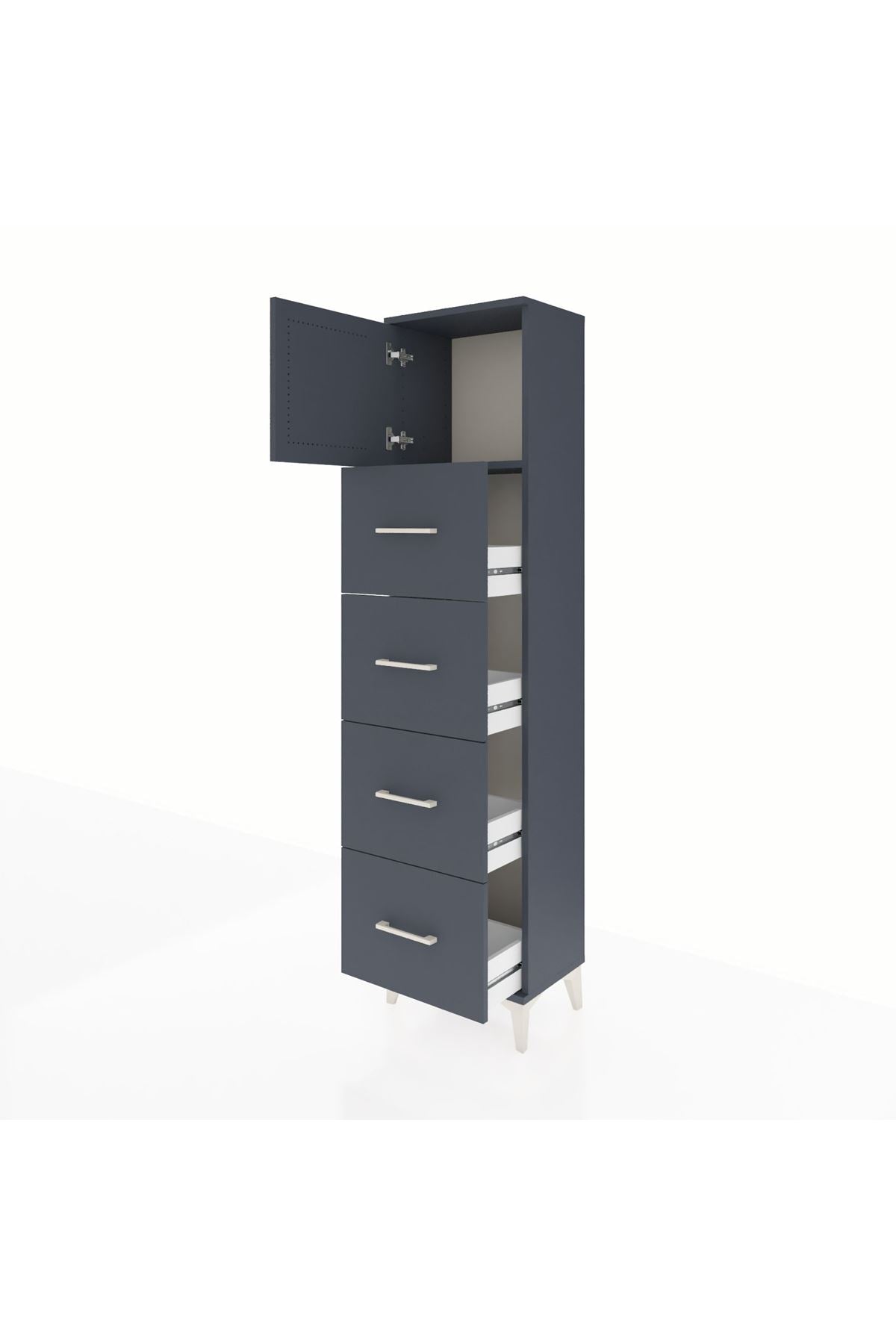 Arges Dolap Tek Raflı 4 Çekmeceli Tek Kapaklı 44x30x182 Antrasit-Antrasit