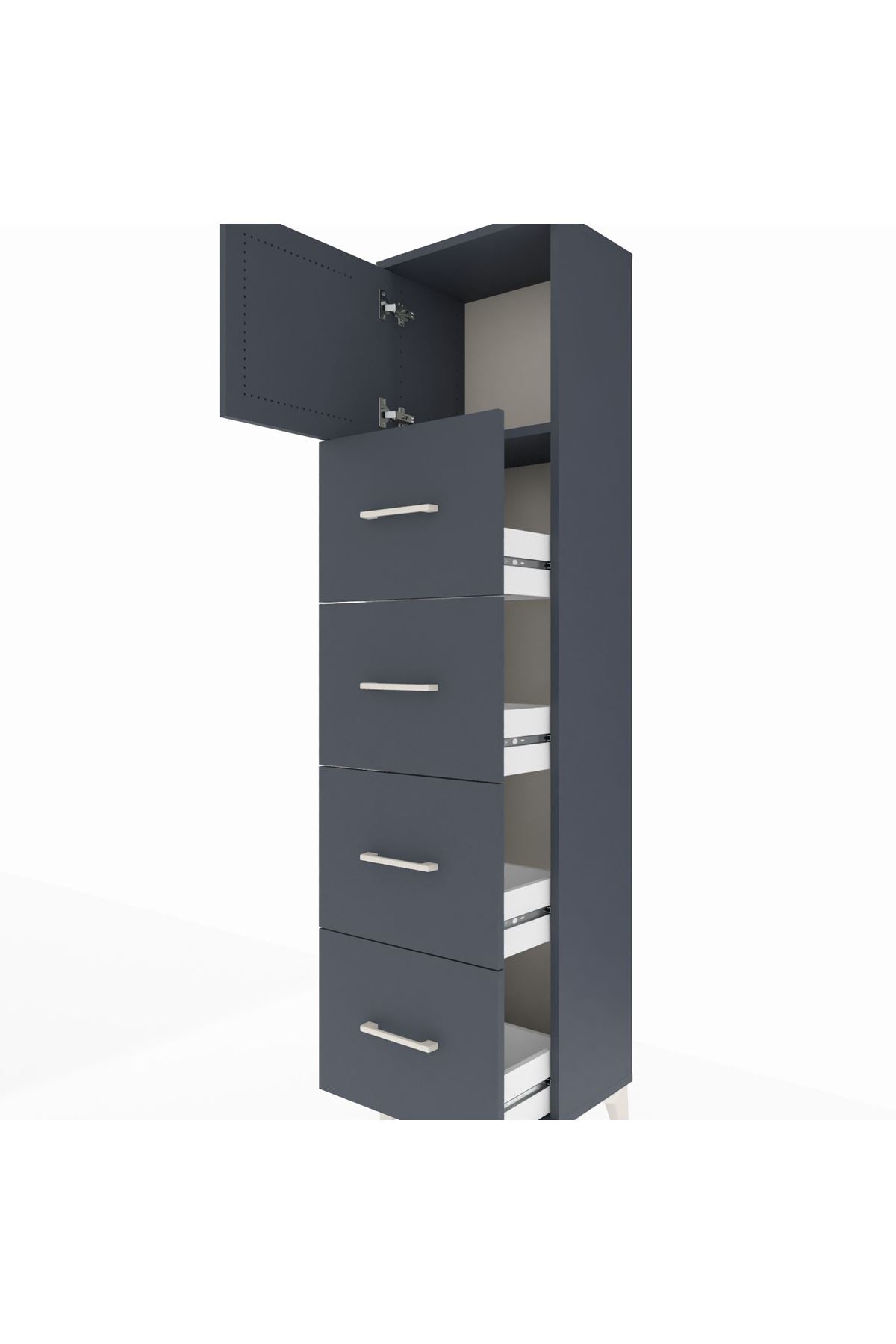 Arges Dolap Tek Raflı 4 Çekmeceli Tek Kapaklı 44x30x182 - S22M025V5A