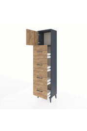 Arges Dolap Tek Raflı 4 Çekmeceli Tek Kapaklı 44x30x182 Antrasit-Çam