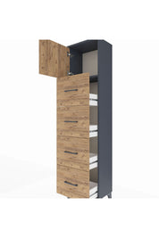 Arges Dolap Tek Raflı 4 Çekmeceli Tek Kapaklı 44x30x182 Antrasit-Çam