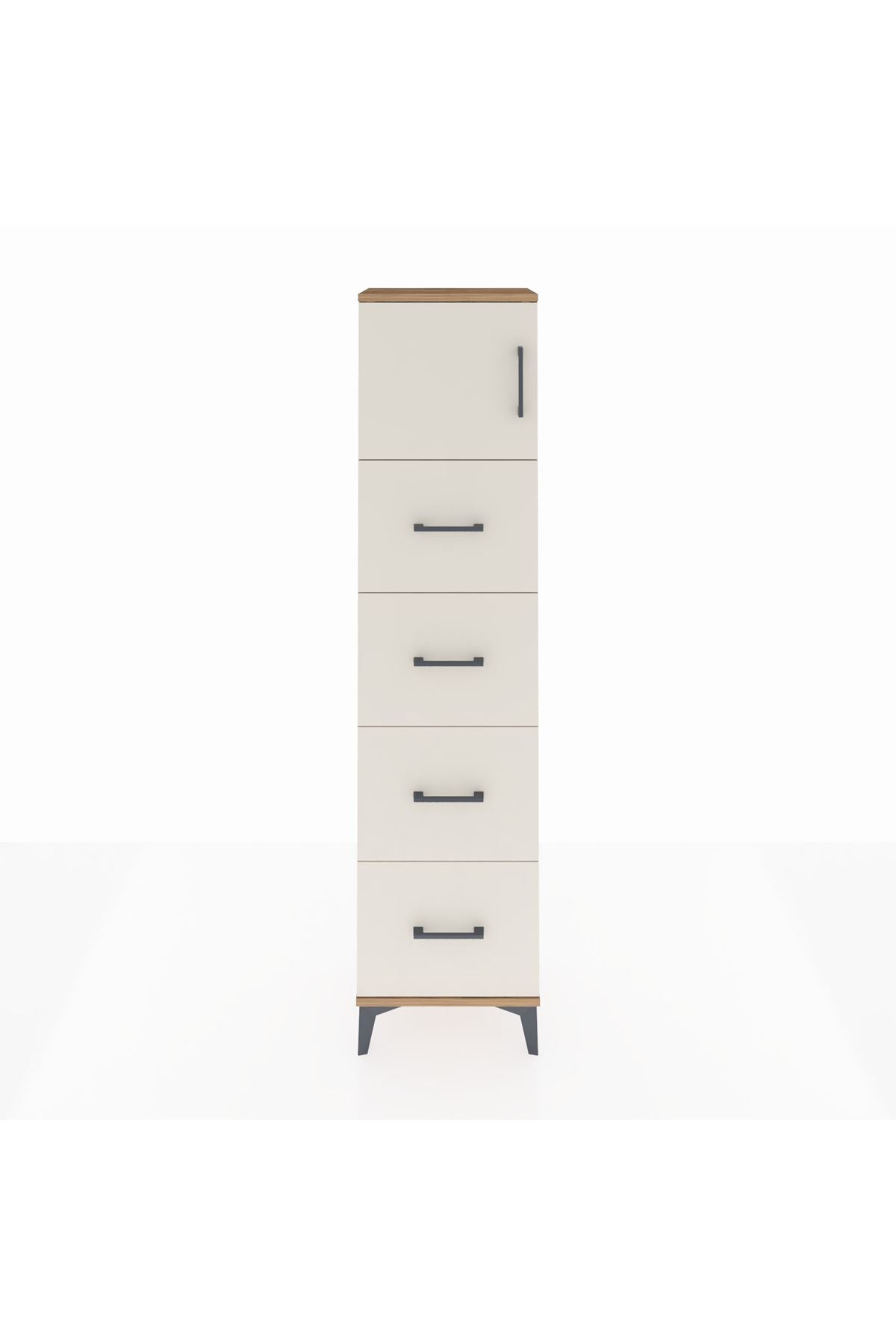 Arges Dolap Tek Raflı 4 Çekmeceli Tek Kapaklı 44x30x182 Çam-Aytaşı