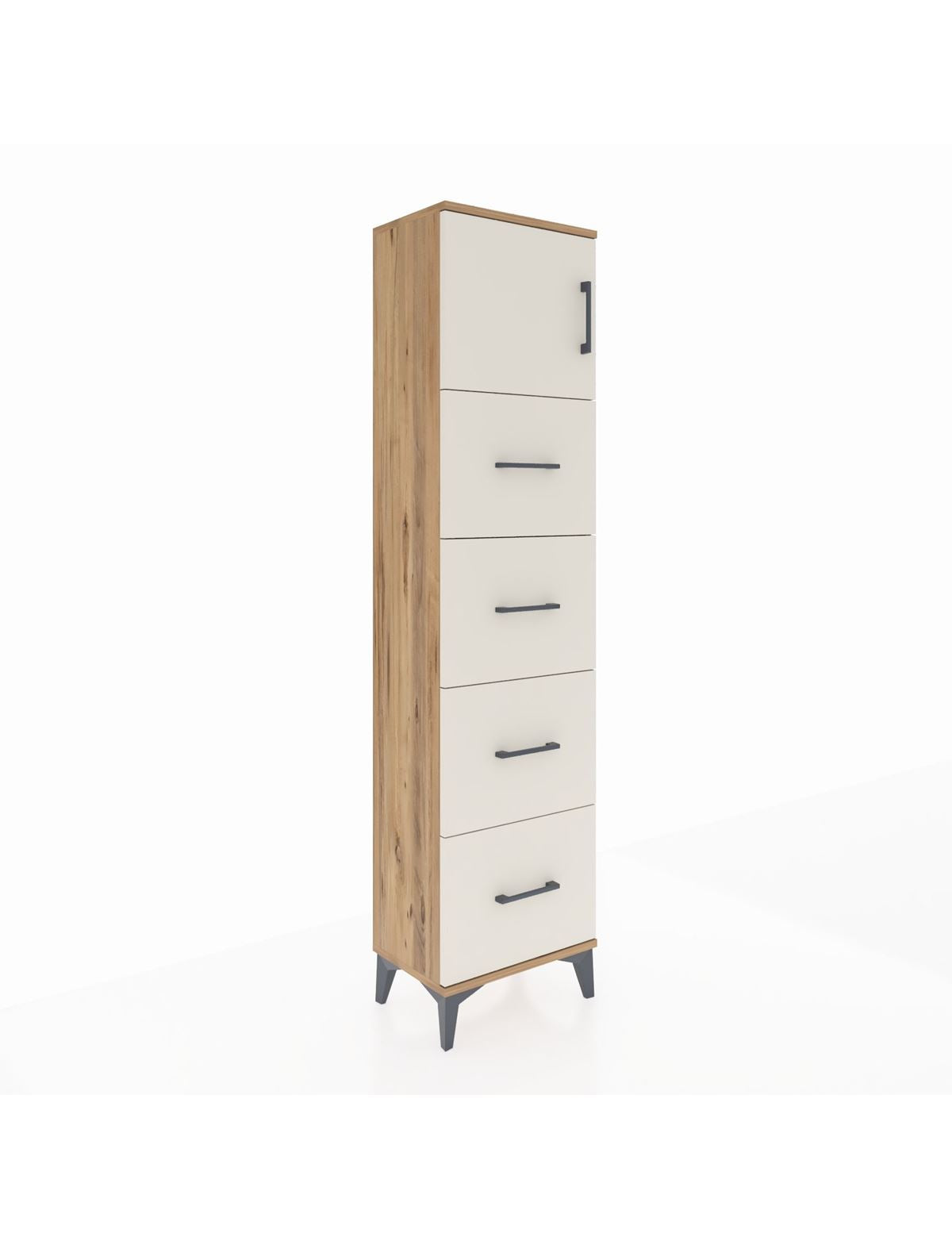 Arges Dolap Tek Raflı 4 Çekmeceli Tek Kapaklı 44x30x182 Çam-Aytaşı