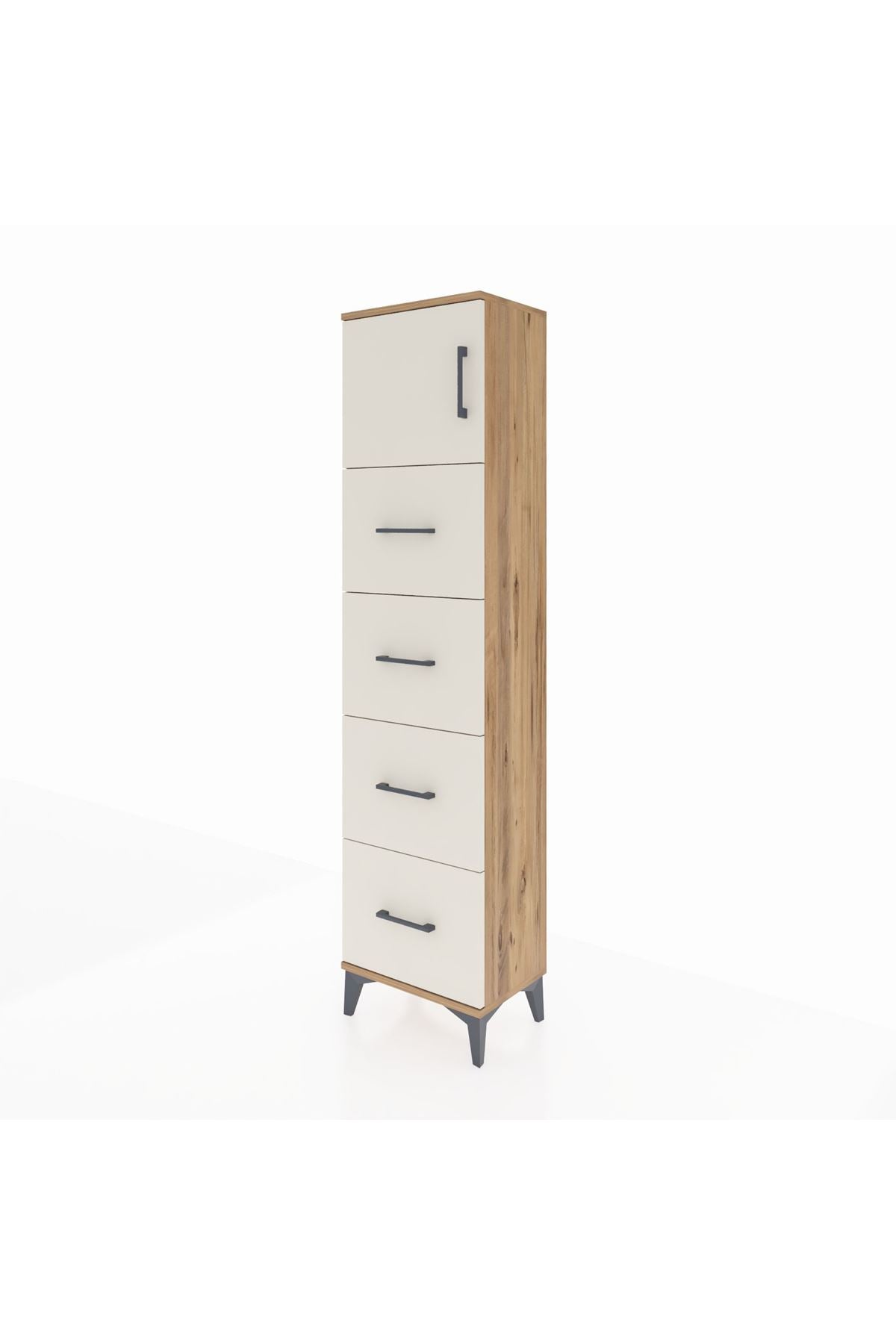 Arges Dolap Tek Raflı 4 Çekmeceli Tek Kapaklı 44x30x182 Çam-Aytaşı