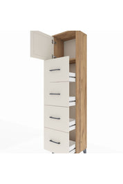 Arges Dolap Tek Raflı 4 Çekmeceli Tek Kapaklı 44x30x182 Çam-Aytaşı