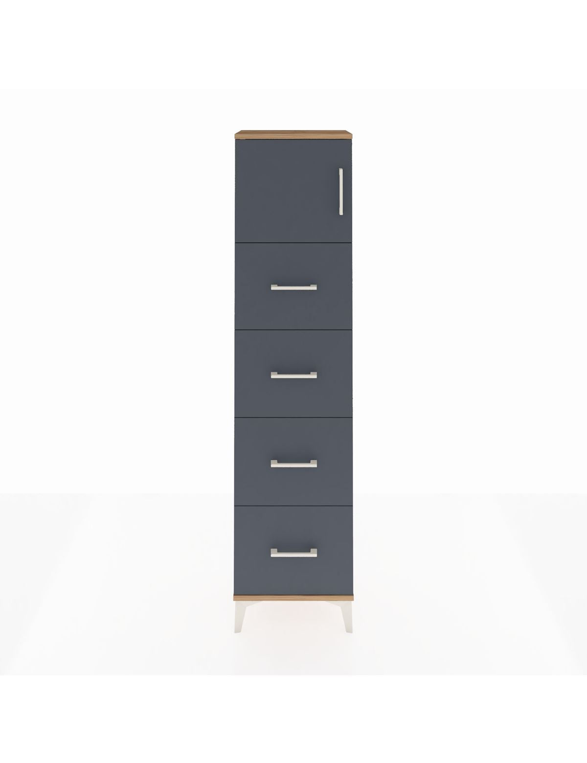 Arges Dolap Tek Raflı 4 Çekmeceli Tek Kapaklı 44x30x182 Çam-Antrasit