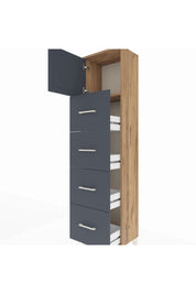 Arges Dolap Tek Raflı 4 Çekmeceli Tek Kapaklı 44x30x182 Çam-Antrasit