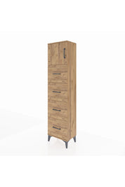 Arges Dolap Tek Raflı 4 Çekmeceli Tek Kapaklı 44x30x182 Çam-Çam