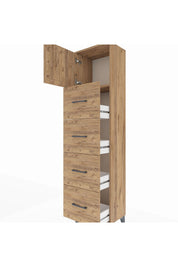 Arges Dolap Tek Raflı 4 Çekmeceli Tek Kapaklı 44x30x182 Çam-Çam