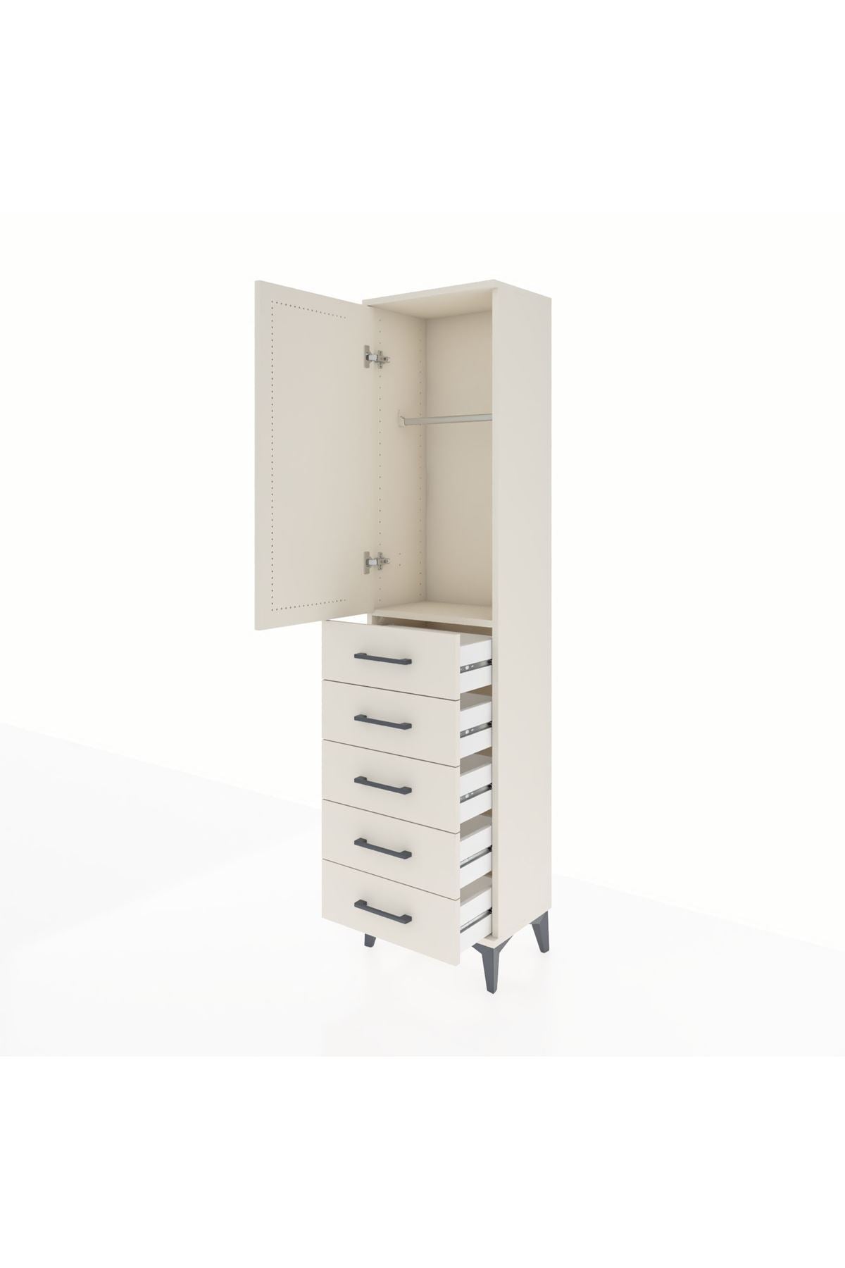 Arges Dolap Tek Raflı 5 Çekmeceli Tek Askılı 44x30x182 Aytaşı-Aytaşı