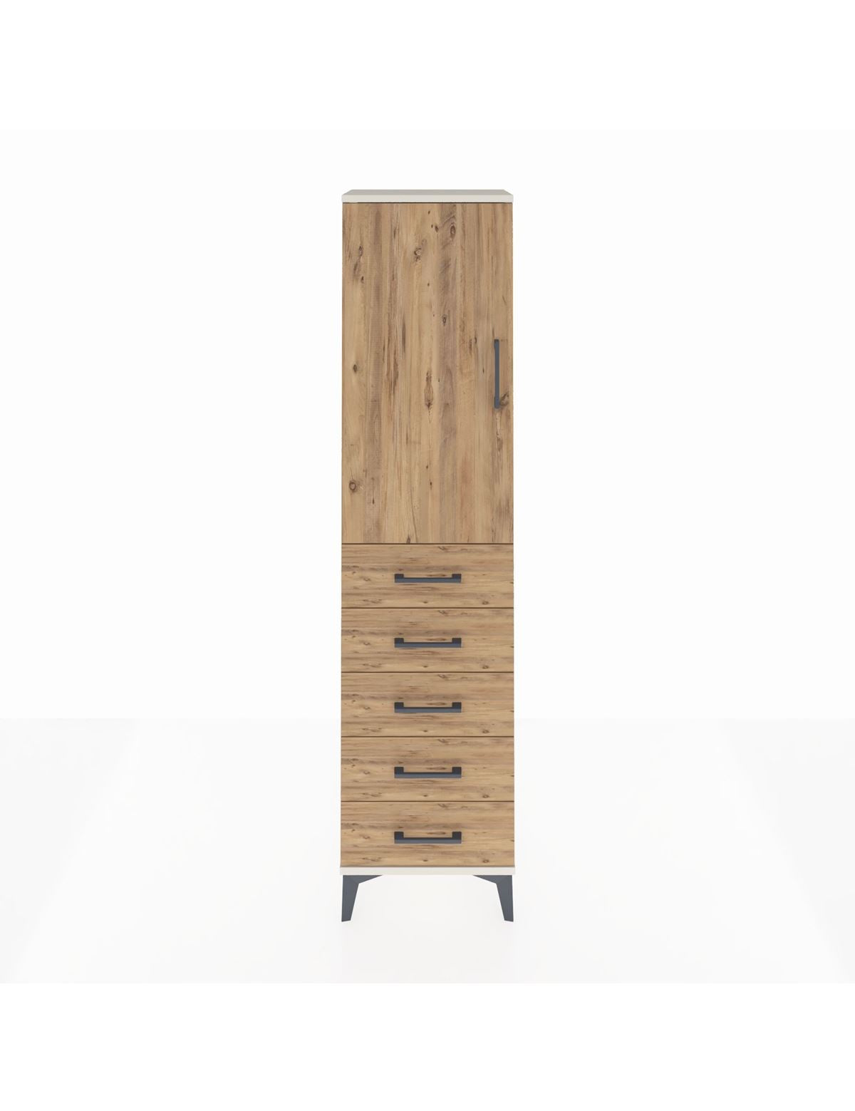 Arges Dolap Tek Raflı 5 Çekmeceli Tek Askılı 44x30x182 Aytaşı-Çam