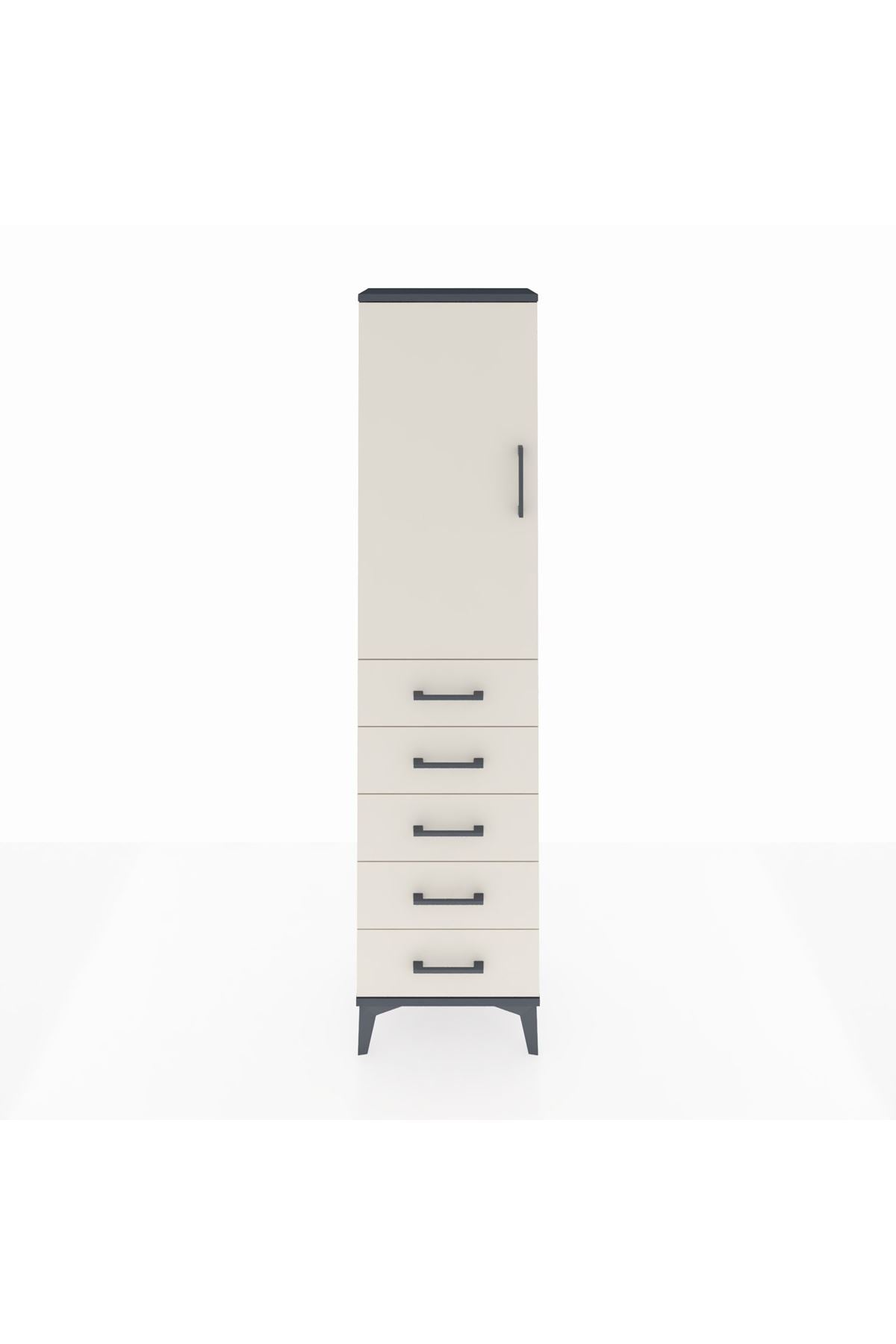 Arges Dolap Tek Raflı 5 Çekmeceli Tek Askılı 44x30x182 Antrasit-Aytaşı
