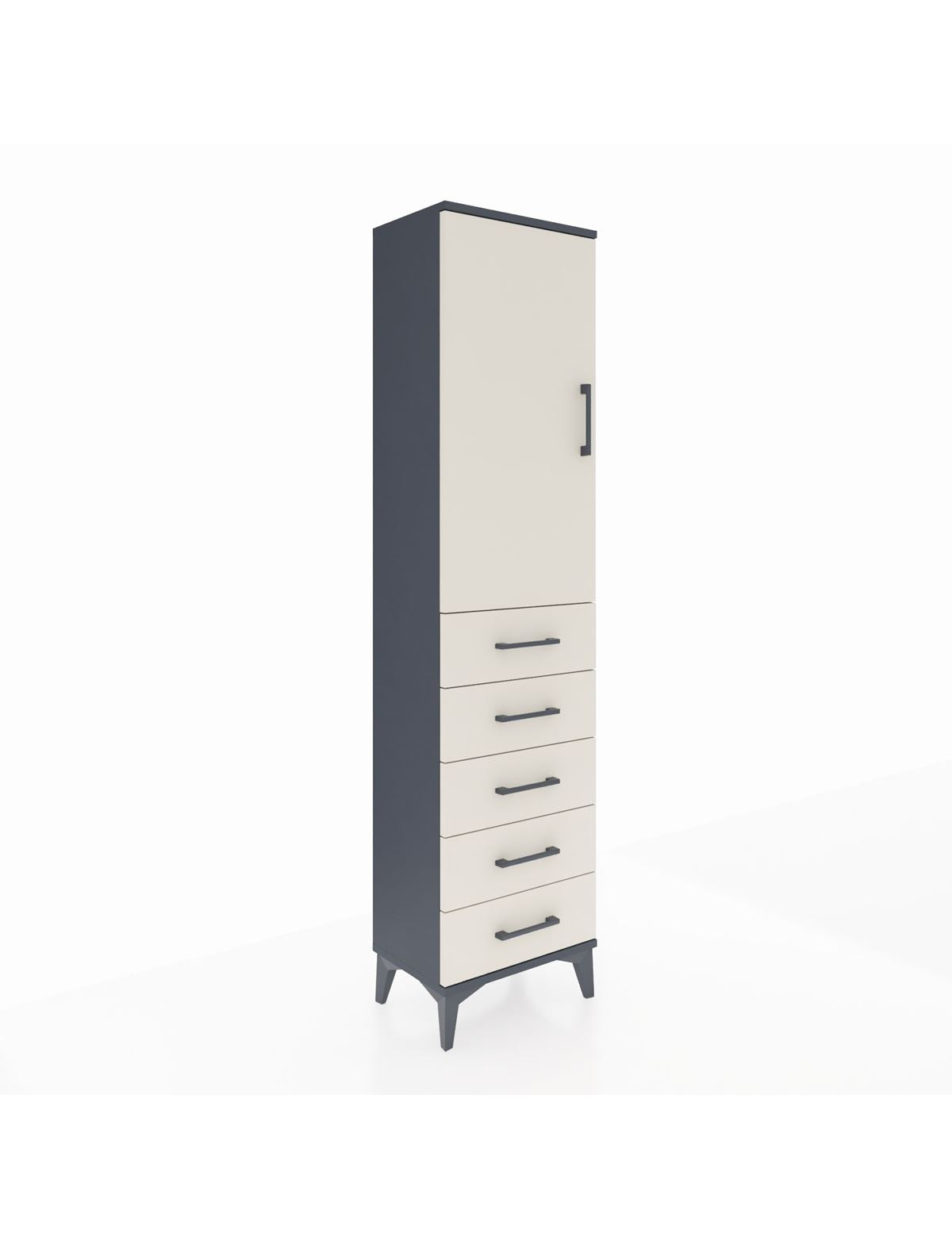 Arges Dolap Tek Raflı 5 Çekmeceli Tek Askılı 44x30x182 Antrasit-Aytaşı