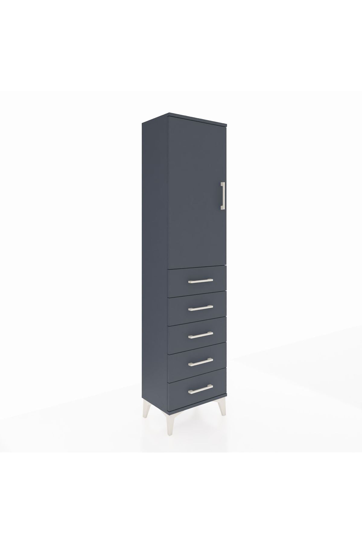 Arges Dolap Tek Raflı 5 Çekmeceli Tek Askılı 44x30x182 Antrasit-Antrasit