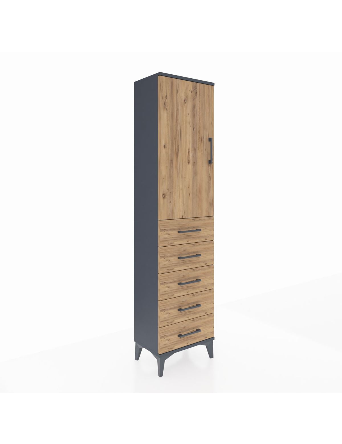 Arges Dolap Tek Raflı 5 Çekmeceli Tek Askılı 44x30x182 Antrasit-Çam