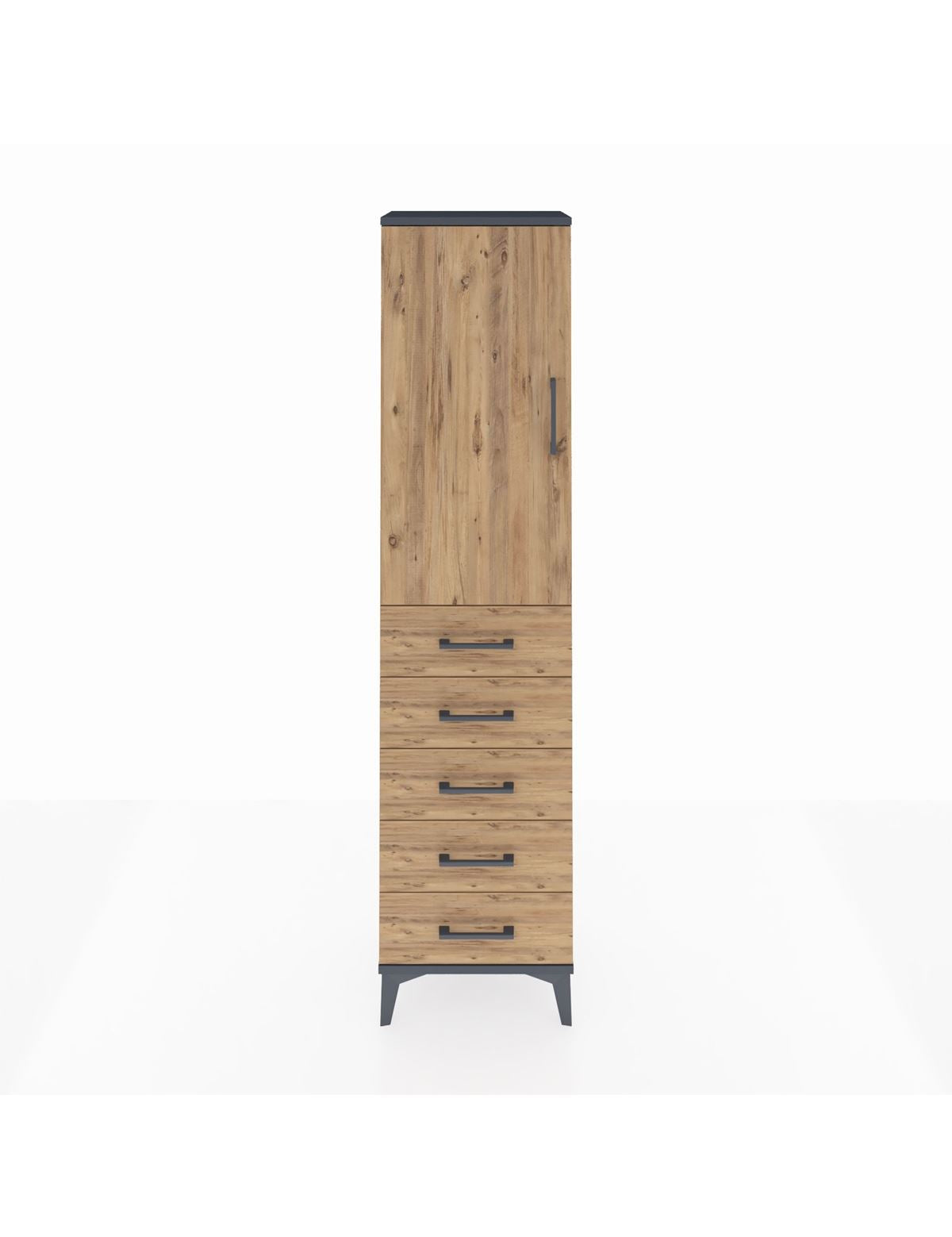 Arges Dolap Tek Raflı 5 Çekmeceli Tek Askılı 44x30x182 Antrasit-Çam