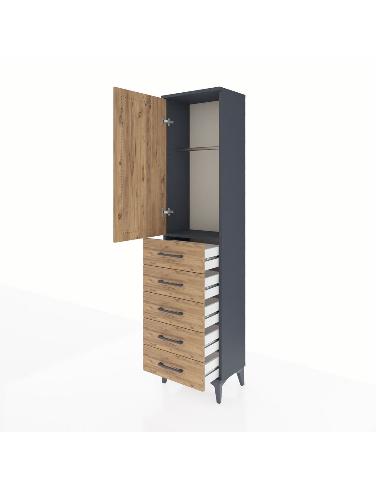 Arges Dolap Tek Raflı 5 Çekmeceli Tek Askılı 44x30x182 - S22M026V6A