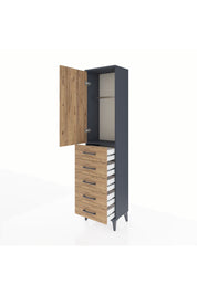Arges Dolap Tek Raflı 5 Çekmeceli Tek Askılı 44x30x182 Antrasit-Çam