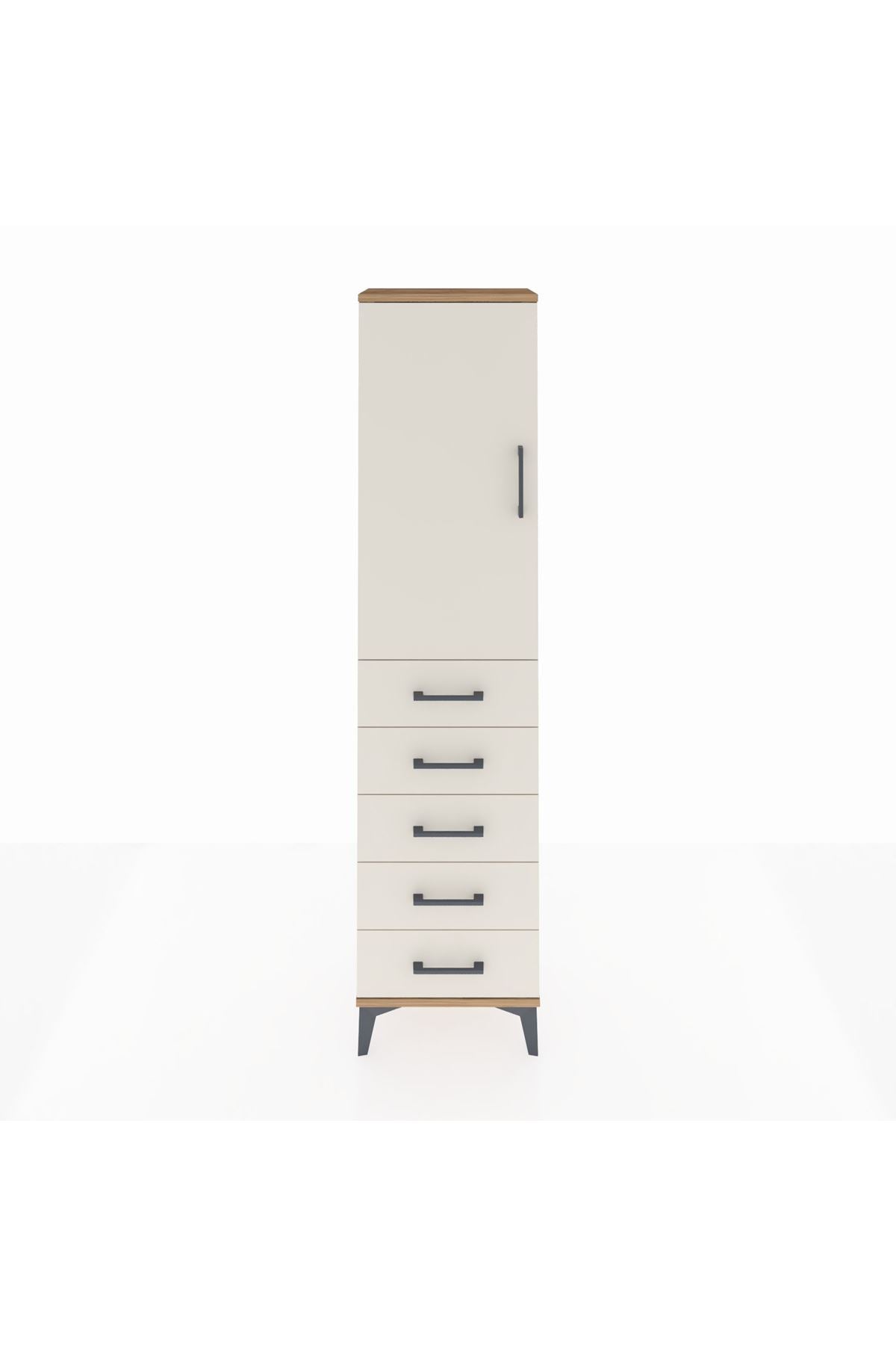 Arges Dolap Tek Raflı 5 Çekmeceli Tek Askılı 44x30x182 Çam-Aytaşı