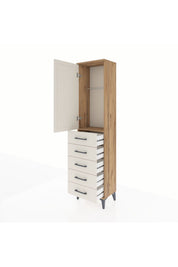 Arges Dolap Tek Raflı 5 Çekmeceli Tek Askılı 44x30x182 Çam-Aytaşı